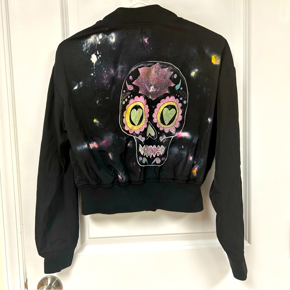 Hand painted skull bomber